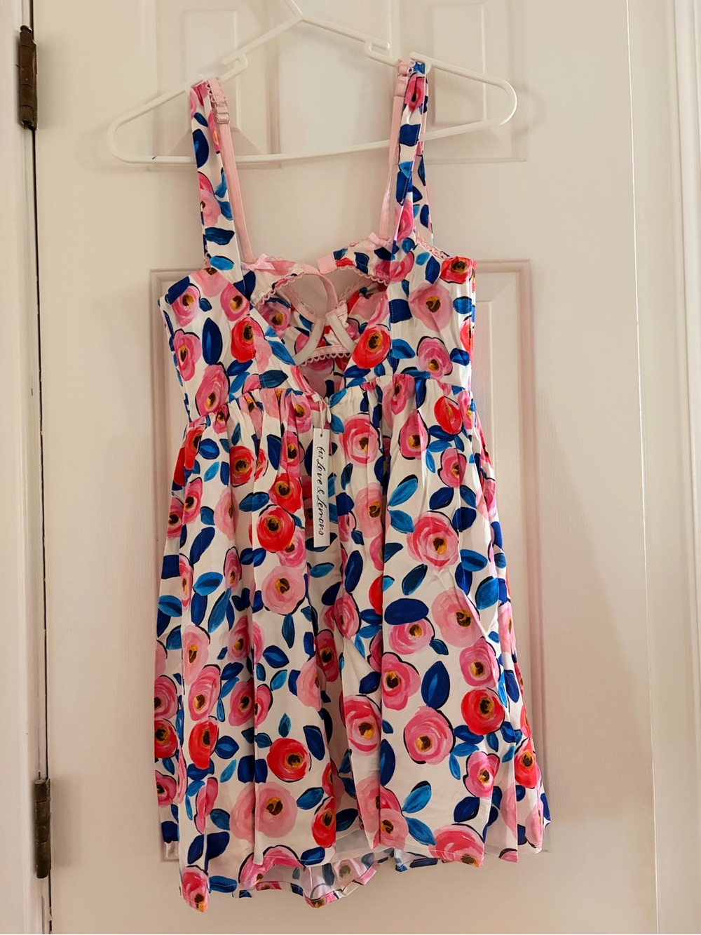For Love And Lemons Pink Floral Mini Dress with Blue Leaves
